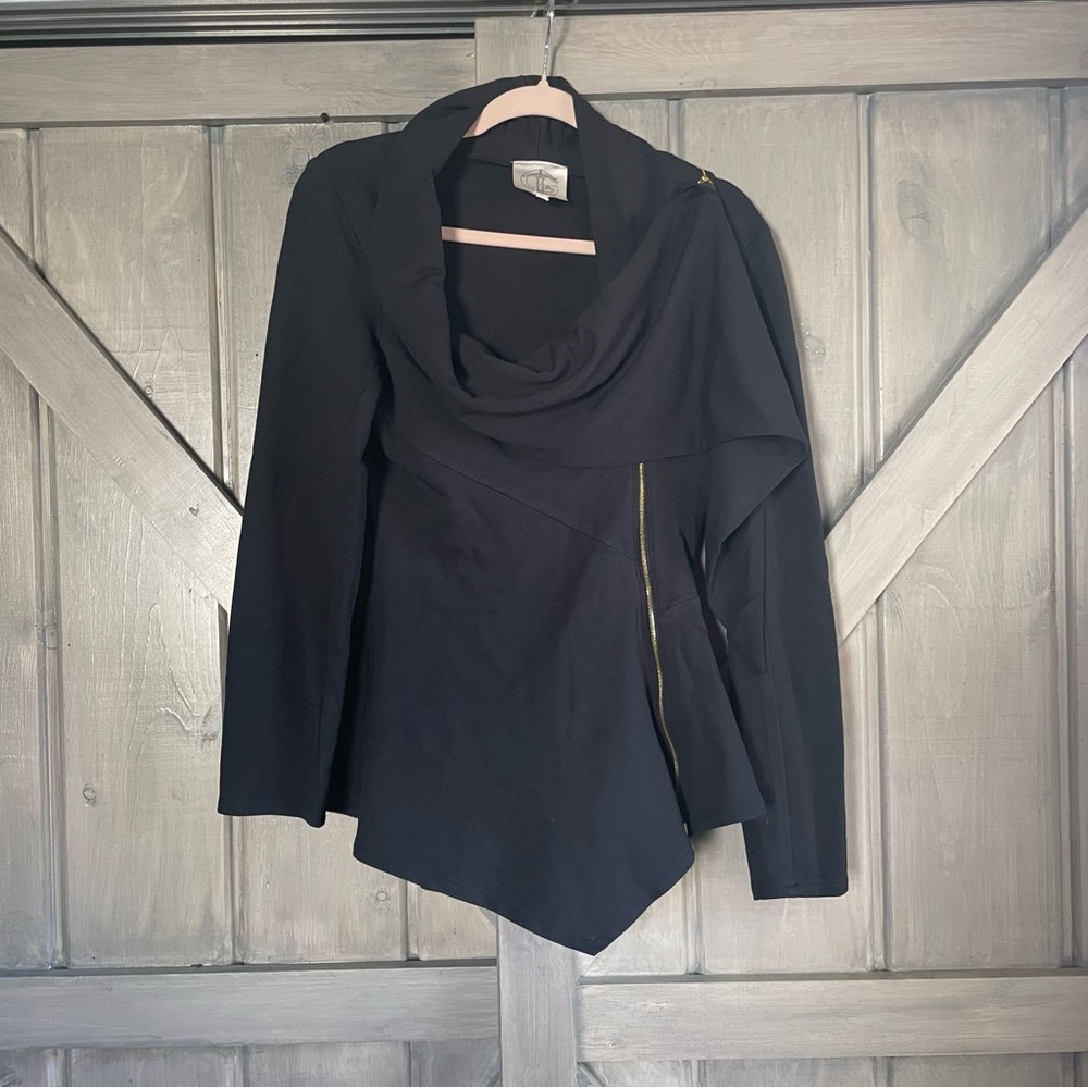 Handmade Black Asymmetrical Cowl Neck Moto Jacket | Avant Garde Gothic Small